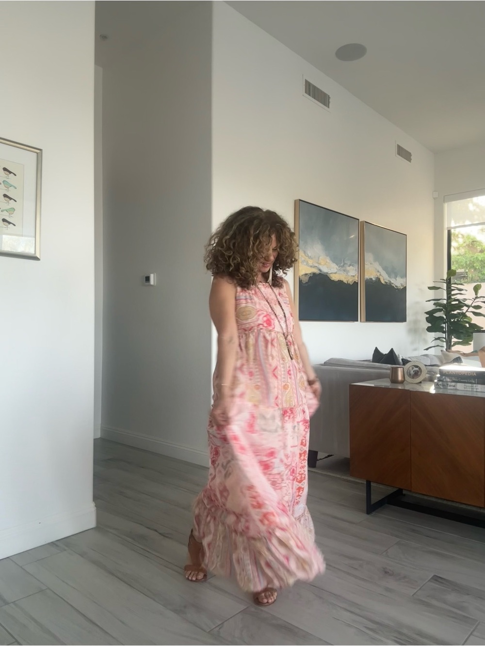 DAVI & DANI Pink and Cream Floral Maxi Dress